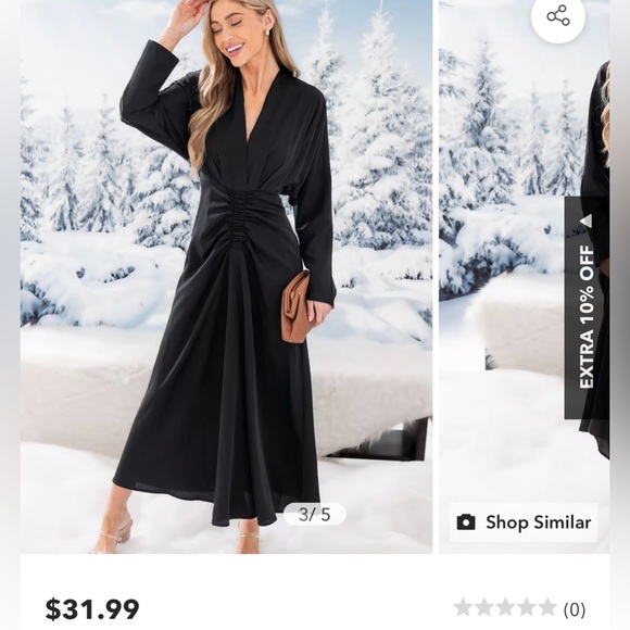 BRAND NEW black v-neck ruched long dress - Picture 3 of 5